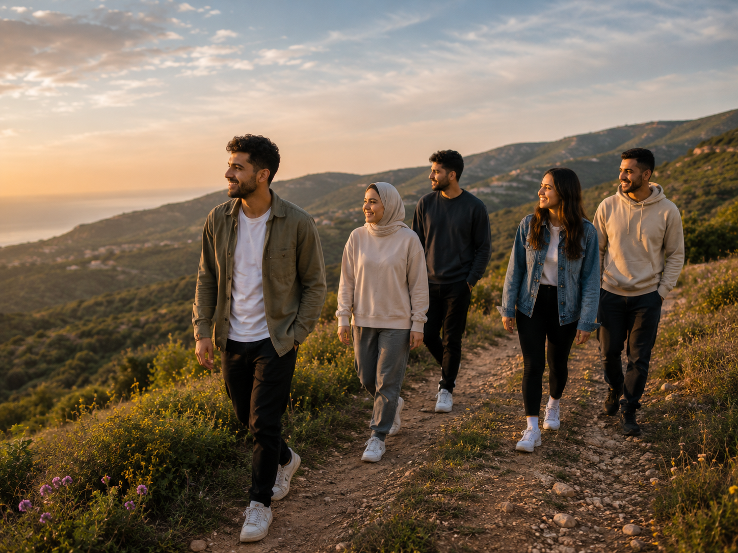 A cohort walking together outdoors, carrying the experience forward.